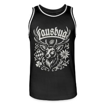 Lausbua - Festzelt, Bier und Gaudi - Männer Basketball-Trikot - Schwarz/Weiß - Vorne - AI Model Male 185 dark (185cm)