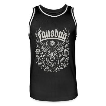 Lausbua - Festzelt, Bier und Gaudi - Männer Basketball-Trikot - Schwarz/Weiß - Vorne - AI Model Male 185 dark (185cm)
