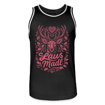 Hirsch Lausmadl - Festzelt, Bier und Gaudi - Männer Basketball-Trikot - Schwarz/Weiß - Vorne - AI Model Male 185 dark (185cm)
