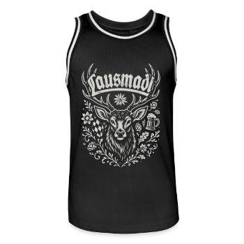 Hirsch Lausmadl - Festzelt, Bier und Gaudi - Männer Basketball-Trikot - Schwarz/Weiß - Vorne - AI Model Male 185 dark (185cm)