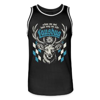Hirsch, Lausbua, schau ma moi, dann seng ma scho - Männer Basketball-Trikot - Schwarz/Weiß - Vorne - AI Model Male 185 dark (185cm)