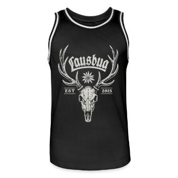 Lausbua - Hirsch, Festzelt, Bier und Gaudi - Männer Basketball-Trikot - Schwarz/Weiß - Vorne - AI Model Male 185 dark (185cm)
