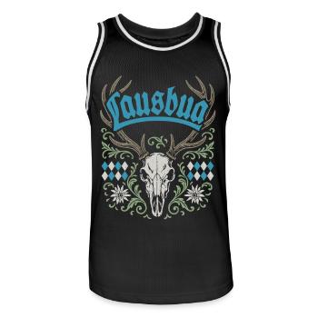 Lausbua Hirsch - Festzelt, Bier und Gaudi - Männer Basketball-Trikot - Schwarz/Weiß - Vorne - AI Model Male 185 dark (185cm)