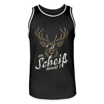 Cooler Hirsch - An Scheiß muas i - Bier & Gaudi - Männer Basketball-Trikot - Schwarz/Weiß - Vorne - AI Model Male 185 dark (185cm)