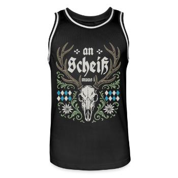 Hirschgeweih - An Scheiß muas i - Bier & Gaudi - Männer Basketball-Trikot - Schwarz/Weiß - Vorne - AI Model Male 185 dark (185cm)