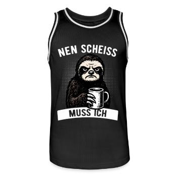 Stures Faultier - Nen Scheiß muss ich - Kaffee - Männer Basketball-Trikot - Schwarz/Weiß - Vorne - AI Model Male 185 dark (185cm)