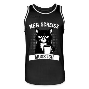 Freche Katze - Nen Scheiß muss ich - Kaffee - Männer Basketball-Trikot - Schwarz/Weiß - Vorne - AI Model Male 185 dark (185cm)
