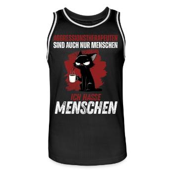 Aggressionstherapeuten – Ich hasse Menschen - Männer Basketball-Trikot - Schwarz/Weiß - Vorne - AI Model Male 185 dark (185cm)