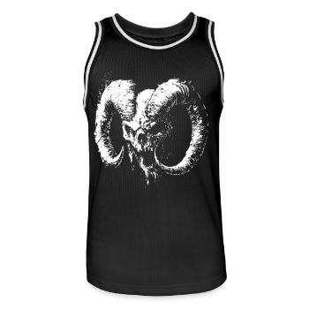 Crâne de démon avec des cornes de bélier – Art sombre - Maillot de basket Homme - noir/blanc - Devant - AI Model Male 185 dark (185cm)