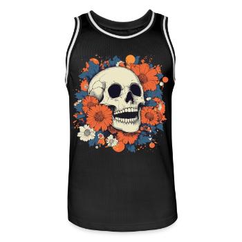 Crâne Pop Art avec des fleurs colorées - Maillot de basket Homme - noir/blanc - Devant - AI Model Male 185 dark (185cm)