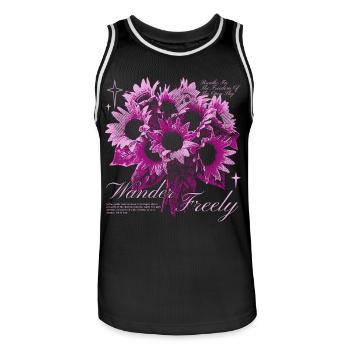 Wander Freely Sunflower Floral Art Design - Männer Basketball-Trikot - Schwarz/Weiß - Vorne - AI Model Male 185 dark (185cm)
