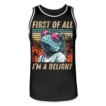 Fun Iguana Design - Tropical Retro Vibes - Men's Basketball Jersey - black/white - Front - AI Model Male 185 dark (185cm)