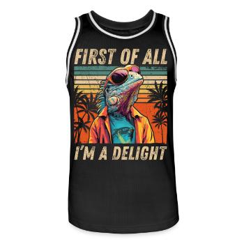 Sarkastisches Iguana - Vintage Sunset Style - Männer Basketball-Trikot - Schwarz/Weiß - Vorne - AI Model Male 185 dark (185cm)