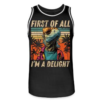 Retro Iguana - Chilliger Sunset Look - Männer Basketball-Trikot - Schwarz/Weiß - Vorne - AI Model Male 185 dark (185cm)