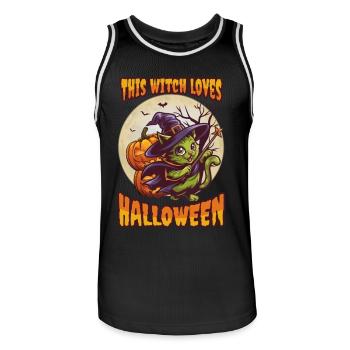 Cute Witch Cat Halloween Outfit Women - Men's Basketball Jersey - black/white - Front - AI Model Male 185 dark (185cm)