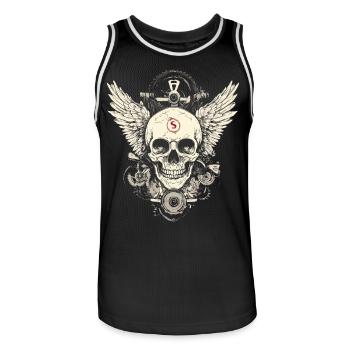 Skull with wings for bikers – mechanical look - Men's Basketball Jersey - black/white - Front - AI Model Male 185 dark (185cm)