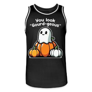 You Look Pumpkin Geous - Tenue d’Halloween - Maillot de basket Homme - noir/blanc - Devant - AI Model Male 185 dark (185cm)