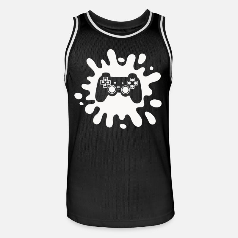 Zocker Splatter-Controller – Retro Gaming Kunst - Männer Basketball-Trikot - Schwarz/Weiß
