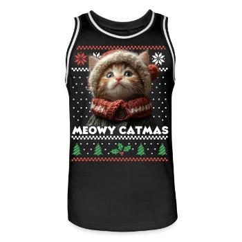 Meowy Catma's Christmas Matching Look with Kitten - Men's Basketball Jersey - black/white - Front - AI Model Male 185 dark (185cm)