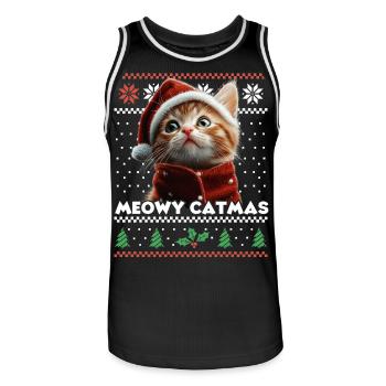 Le look de Noël assorti de Meowy Catma avec chaton - Maillot de basket Homme - noir/blanc - Devant - AI Model Male 185 dark (185cm)