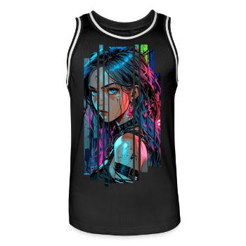 Cyber femme Urban city néon - Maillot de basket Homme - noir/blanc - Devant - AI Model Male 185 dark (185cm)