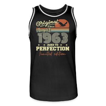 August 1963 Birthday August 1963 Vintage August 1963 - Men's Basketball Jersey - black/white - Front - AI Model Male 185 dark (185cm)