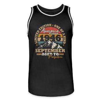 September 1946 Vintage Retro Geburtstagsgeschenk - Männer Basketball-Trikot - Schwarz/Weiß - Vorne - AI Model Male 185 dark (185cm)
