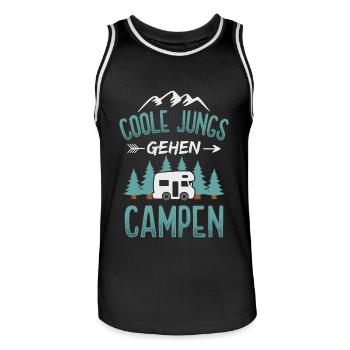 Camping Jungs Camper Wohnmobil Campingplatz - Männer Basketball-Trikot - Schwarz/Weiß - Vorne - AI Model Male 185 dark (185cm)