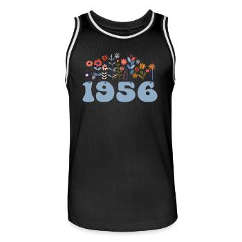 1956 Floral Pattern 1956 Floral Theme Flowers 1956 - Men's Basketball Jersey - black/white - Front - AI Model Male 185 dark (185cm)