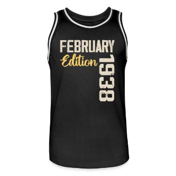February 1938 Birthday February 1938 Retro - Men's Basketball Jersey - black/white - Front - AI Model Male 185 dark (185cm)