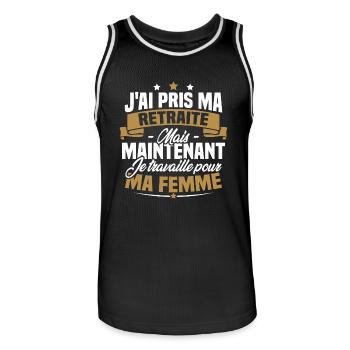 J'ai pris ma retraite , je travaille pour ma femme - Maillot de basket Homme - noir/blanc - Devant - AI Model Male 185 dark (185cm)