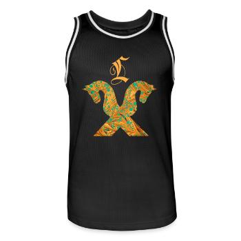 pferdegiebel e 95 l - Männer Basketball-Trikot - Schwarz/Weiß - Vorne - AI Model Male 185 dark (185cm)