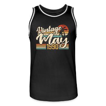Vintage Birthday May 1990 Born in May 1990 - Men's Basketball Jersey - black/white - Front - AI Model Male 185 dark (185cm)