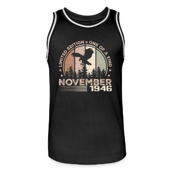 Incomparable since November 1946 78 Anniversary - Men's Basketball Jersey - black/white - Front - AI Model Male 185 dark (185cm)