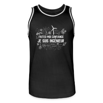 T-shirt for Engineer - Trust me - Men's Basketball Jersey - black/white - Front - AI Model Male 185 dark (185cm)