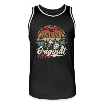 Janvier 1976 Cadeau Anniversaire - Janvier 1976 - Maillot de basket Homme - noir/blanc - Devant - AI Model Male 185 dark (185cm)