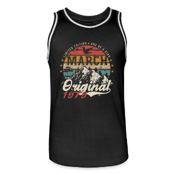 Genial seit März 1979 | Geburtstag März 1979 - Männer Basketball-Trikot - Schwarz/Weiß - Vorne - AI Model Male 185 dark (185cm)