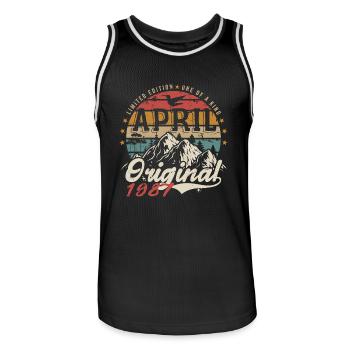 Avril 1987 | Anniversaire avril 1987 April 1987 - Maillot de basket Homme - noir/blanc - Devant - AI Model Male 185 dark (185cm)