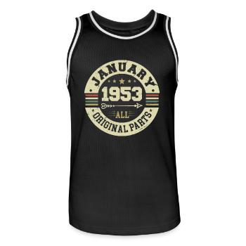 Janvier 1953 - Anniversaire en janvier 1953 - Maillot de basket Homme - noir/blanc - Devant - AI Model Male 185 dark (185cm)