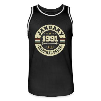 January 1991 - Geburtstag im Januar 1991 - Männer Basketball-Trikot - Schwarz/Weiß - Vorne - AI Model Male 185 dark (185cm)