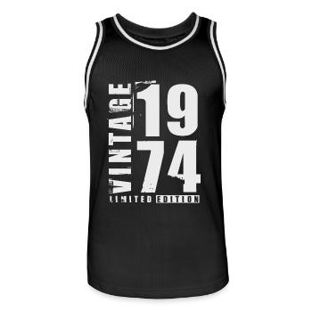 Vintage 1974 Vintage Born Birthday Gift - Men's Basketball Jersey - black/white - Front - AI Model Male 185 dark (185cm)