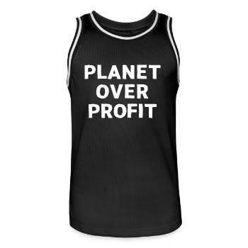 Citation militant écologiste Planet over profit - Maillot de basket Homme - noir/blanc - Devant - AI Model Male 185 dark (185cm)
