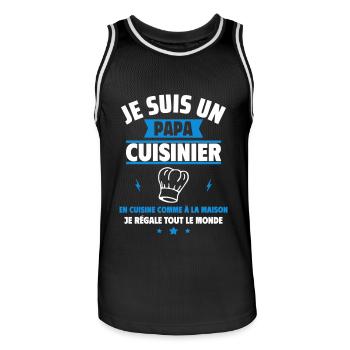 papa cuisinier, Cadeau fête des pères,chef - Maillot de basket Homme - noir/blanc - Devant - AI Model Male 185 dark (185cm)