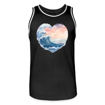 Vague Mer Coeur Forme - Maillot de basket Homme - noir/blanc - Devant - AI Model Male 185 dark (185cm)