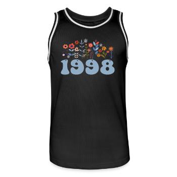 1998 Floral Pattern 1998 Floral Theme Flowers 1998 - Men's Basketball Jersey - black/white - Front - AI Model Male 185 dark (185cm)