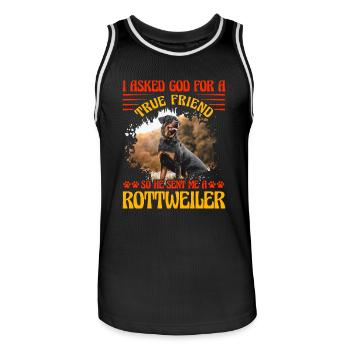 I asked God for a true friend he sent a Rottweiler - Men's Basketball Jersey - black/white - Front - AI Model Male 185 dark (185cm)