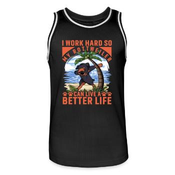 I work hard so my Rottweiler can have better life - Men's Basketball Jersey - black/white - Front - AI Model Male 185 dark (185cm)