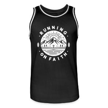 Running on Faith - Men's Basketball Jersey - black/white - Front - AI Model Male 185 dark (185cm)