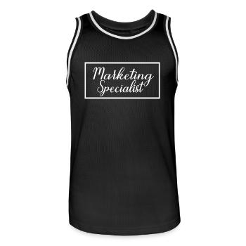 Marketing Specialist Proud Graduated Marketer - Men's Basketball Jersey - black/white - Front - AI Model Male 185 dark (185cm)