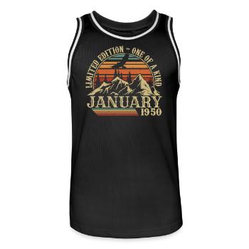 Janvier 1950 - Cadeau Anniversaire Janvier 1950 - Maillot de basket Homme - noir/blanc - Devant - AI Model Male 185 dark (185cm)